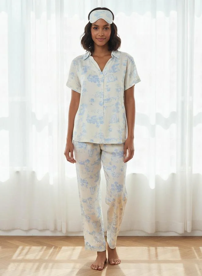 Splash FAV Pyjama Set Top and Pants with Eye Mask Viscose